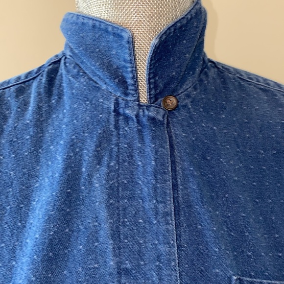 Vintage Eddie Bauer Button Front Polka Dot Denim Midi Dress Size Small - Picture 11 of 15